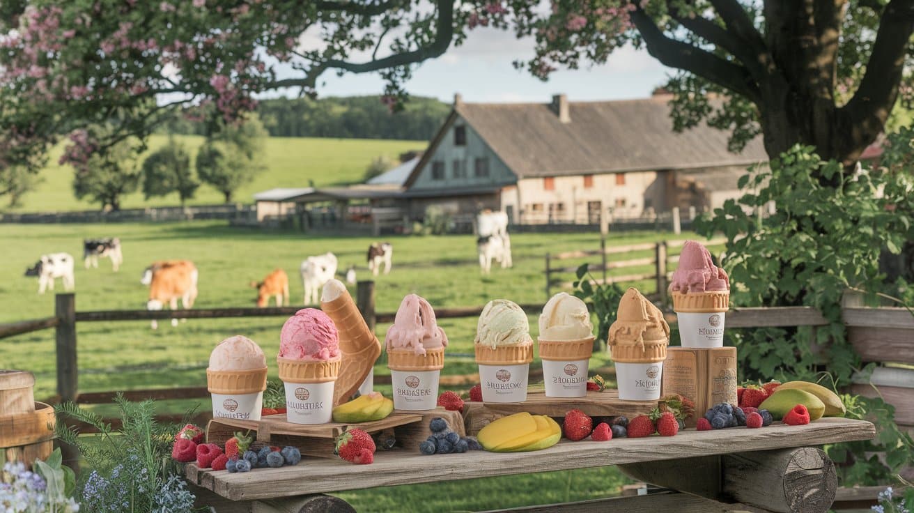 Fabrication de glace à la ferme artisanale avec lait frais, fruits rouges et vanille naturelle